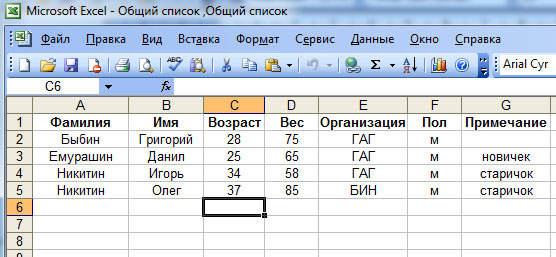 форма заявки в Excel